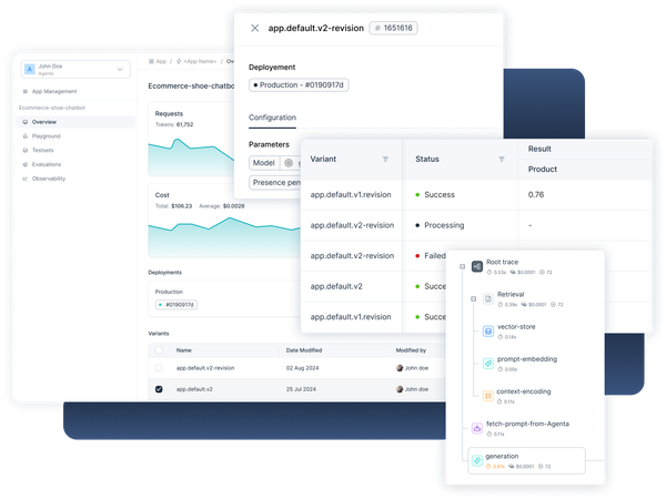 Screenshots of Agenta LLMOPS platform